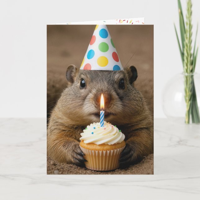 Cartão Groundhog Birthday With Cupcake (Frente)