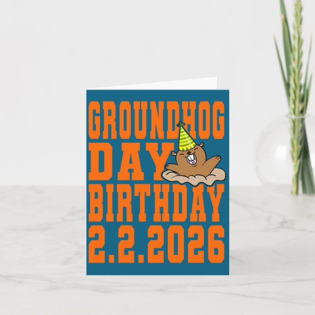 Cartão Groundhog Day Birthday February 2nd 2026 Party Ora (Frente)