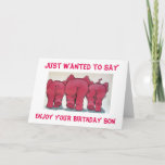 CARTÃO GROUP OF PINK ELEPHANTS HAPPY BIRTHDAY "SON"<br><div class="desc">PINK ELEPHANTS JUST FOR "SON" ON "HIS BIRTHDAY" WILL BE FUN TO SEND AND TO RECEIVE. PUT A SMILE ON HIS FACE TODAY!</div>