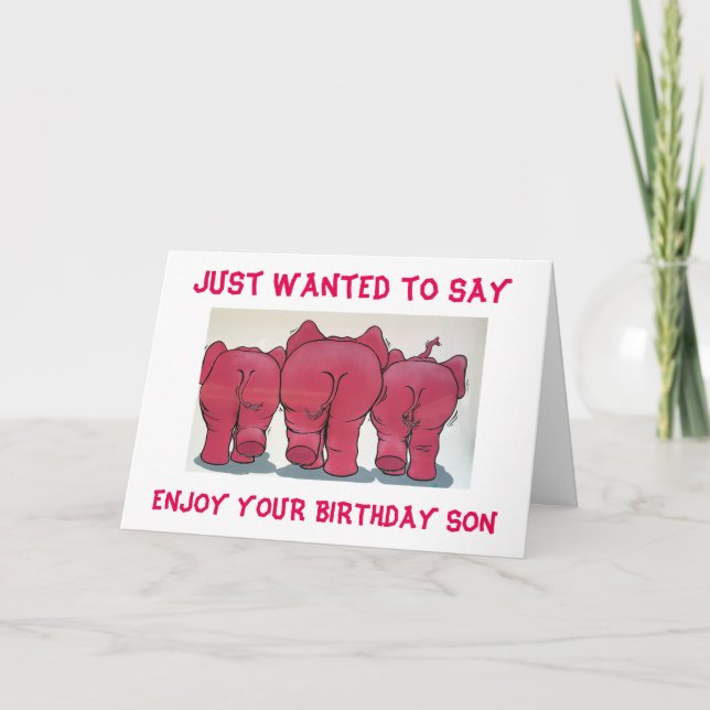 CARTÃO GROUP OF PINK ELEPHANTS HAPPY BIRTHDAY "SON" (Frente)