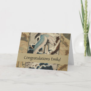 Cartão Gruas em Pine Hokusai coberto de neve