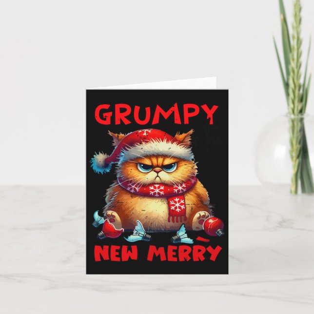 Cartão Grumpy É O Novo Feliz Gato De Natal Sarcástico Cu (Frente)