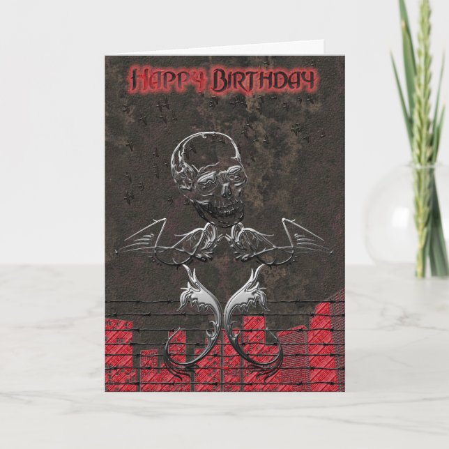 Cartão Grunge Skull Birthday Card (Frente)