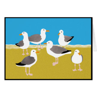 Cartão Grupo das gaivotas na borda do oceano