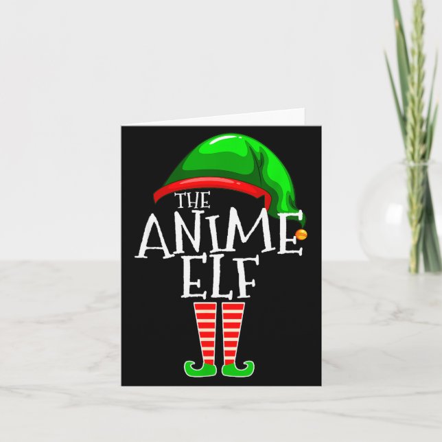 Cartão Grupo de Elfos de Anime Presente de Natal Família  (Frente)