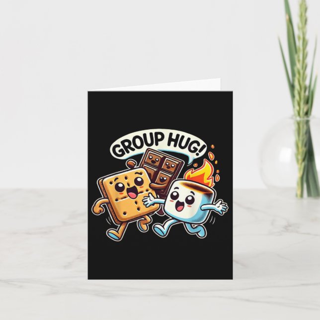 Cartão Grupo Funny Hug Marshmellow Smores Acampamento ao  (Frente)