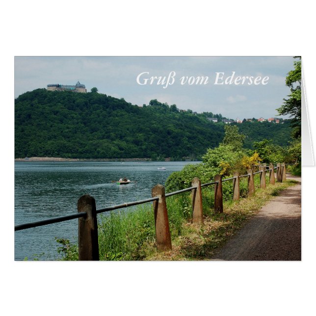 Cartão Grußkarte Gruß vom Edersee Ufer mit Schloß Waldeck (Frente Horizontal)