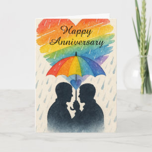 Cartão Guarda-chuva de Aniversário de Casal Gay no Dia Ch