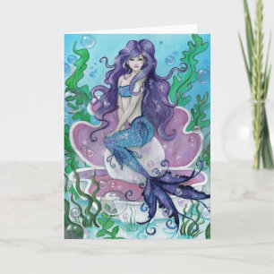 Cartão "Guardian of the Pearl" mermaid greeting card