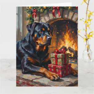Cartão Guardião de lareira de Natal Rottweiler