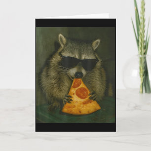 Cartão Guaxinim Engraçado Comendo Pizza Meme de Animal Ho