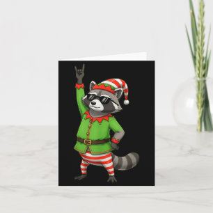 Cartão Guaxinim engraçado de Natal vestido como elfo com 