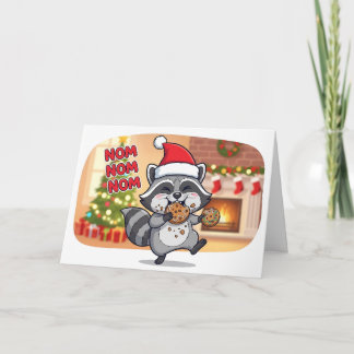 Cartão Guaxinim Fofo de Natal Comendo Biscoitos