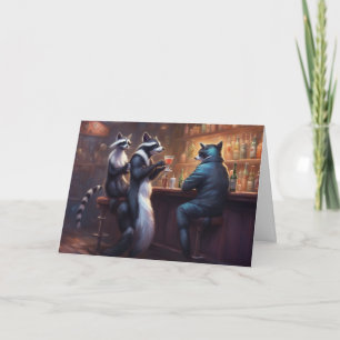 Cartão Guaxinins bebendo em um bar e falando mal