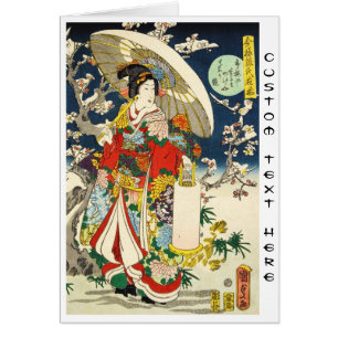 Cartão Gueixa clássica do ukiyo-e do vintage com