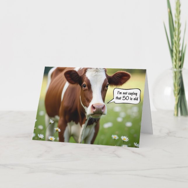 Cartão Guernsey Cow Humor Para 50º Aniversário (Frente)