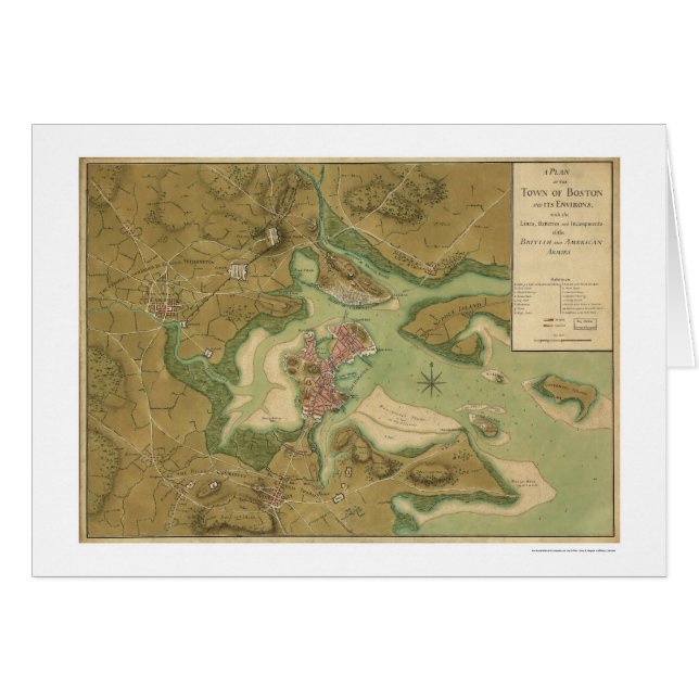 Cartão Guerra no mapa de Boston - 1776 (Frente Horizontal)