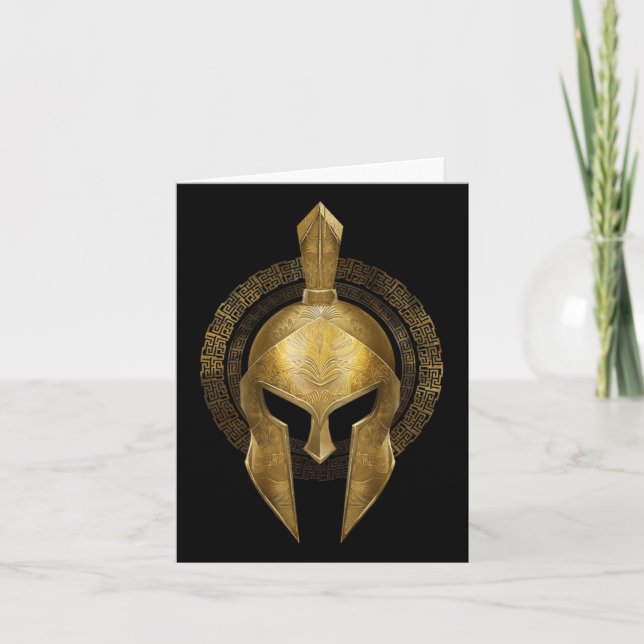 Cartão Guerreiro Dourado do Helmet Spartan Esparta Grego (Frente)