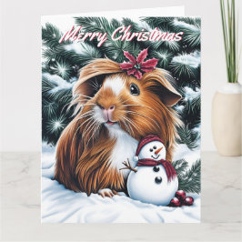 Cartão Guiné Pig e Snowman no Natal