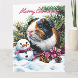 Cartão Guiné Pig e Snowman no Natal
