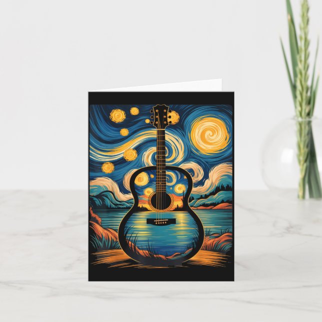 Cartão Guitar Lake Starry Night Music Guitarist Van Gogh  (Frente)