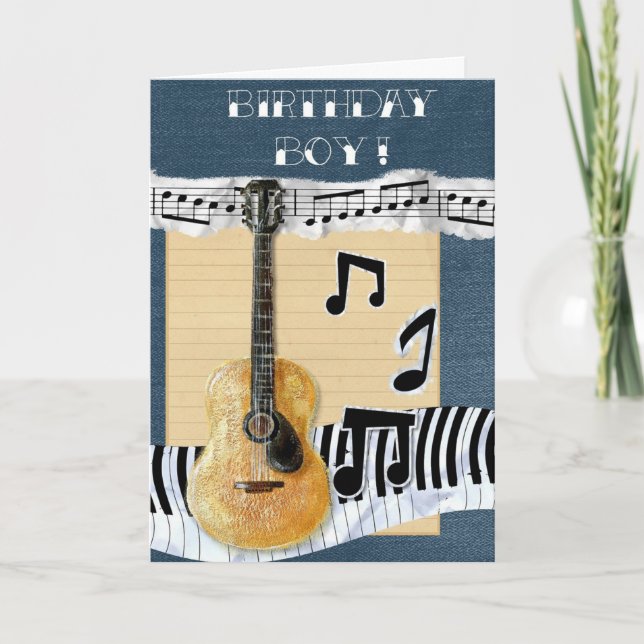 Cartão Guitar Musical Birthday Boy (Frente)