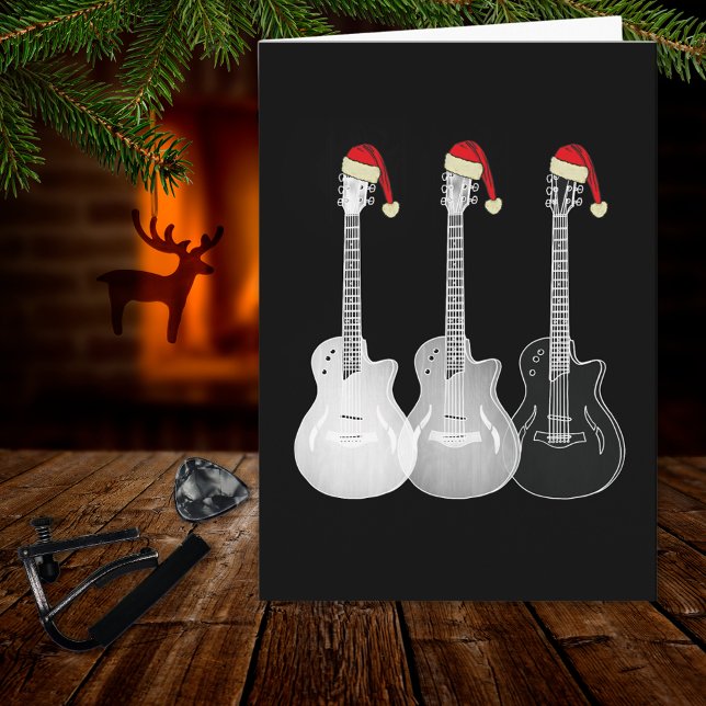 Cartão Guitarra de Natal (Cool guitar Black and white music themed holiday card)