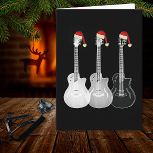 Cartão Guitarra de Natal Papai Noel Preto e Branco