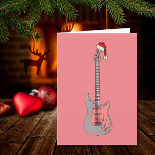 Cartão Guitarra Elétrica Legal Papai Noel Rosa