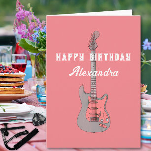 Cartão Guitarra Elétrica Rosa de Aniversário Personalizad