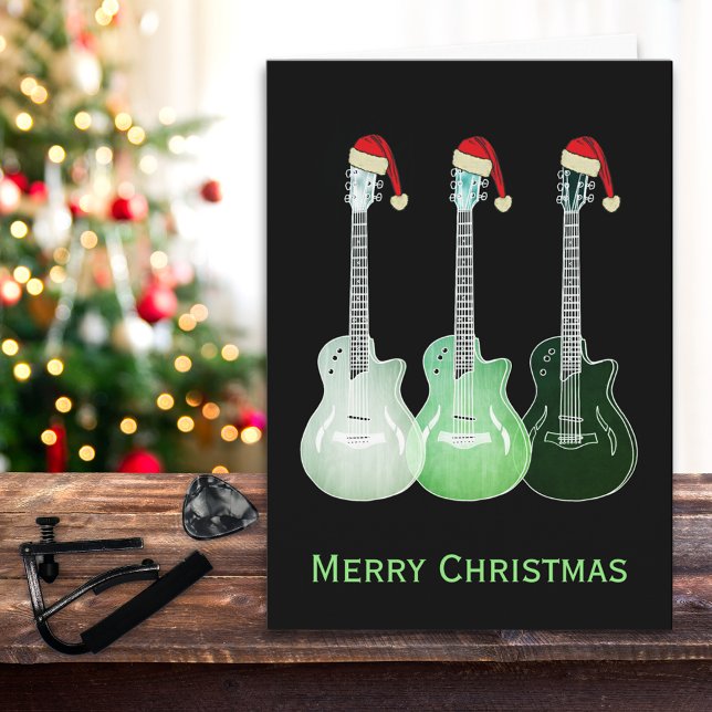 Cartão Guitarras de Natal Santa Cool  (Cool electric guitar merry christmas holiday greetings card)
