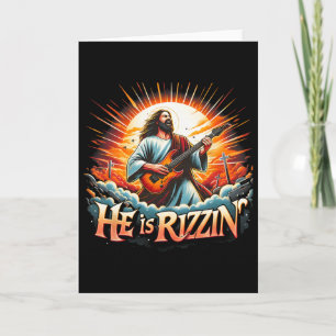 Cartão Guitarrista Jesus Ele Está Rizzin Feliz Dia de Pás