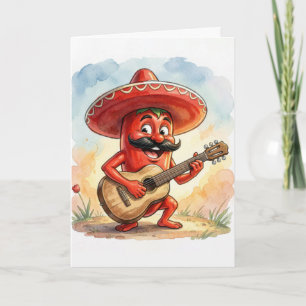 Cartão Guitarrista Pimenta Vermelha Cinco de Mayo