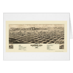 Cartão Gunnison, mapa panorâmico do CO - 1882