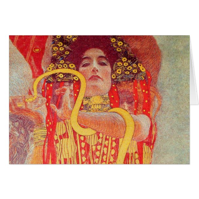Cartão Gustav Klimt Red Woman Dourada pintura Cobra (Frente Horizontal)