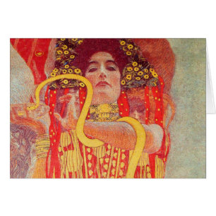 Cartão Gustav Klimt Red Woman Dourada pintura Cobra