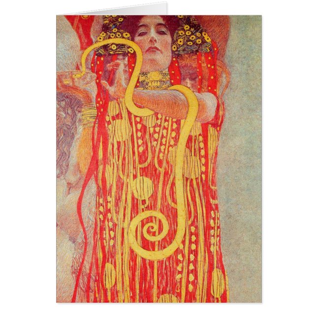 Cartão Gustav Klimt Red Woman Dourada pintura Cobra (Frente)