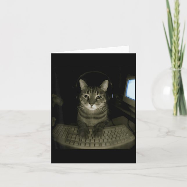 Cartão Hacker Cat Meme Funny Computer Cat Kitten Gamer Ca (Frente)