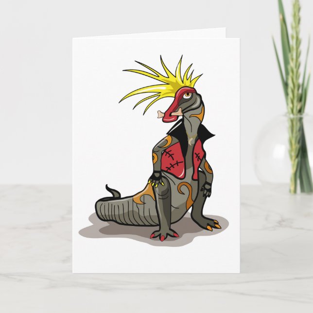 Cartão Hadrosaurus Dinossaur Vestido Como Um Punk. (Frente)
