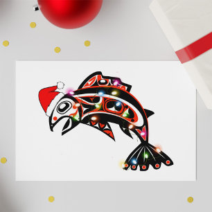 Cartão Haida Salmon Spirit Animal Com Luzes De Natal