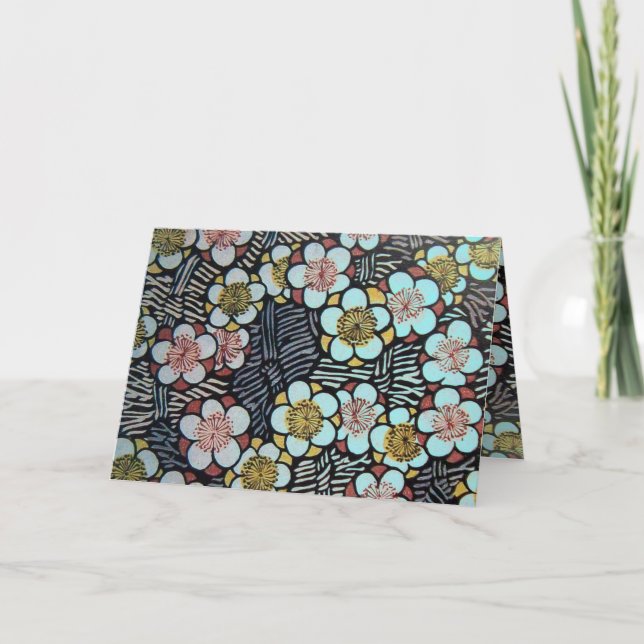 CARTÃO HAIKU/ PRETO BRANCO ROSA ROSA AZUL PRIMAVERA FLORE (Frente)