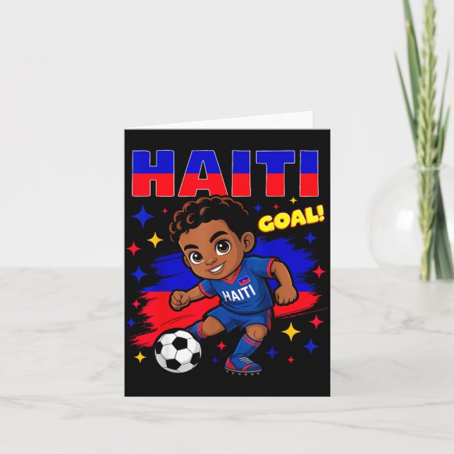 Cartão Haiti Soccer Kid Haitian Flag Soccer Player Footba (Frente)