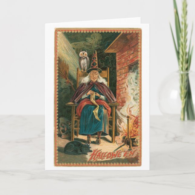 Cartão Halloween antigo, Bruxa (Frente)