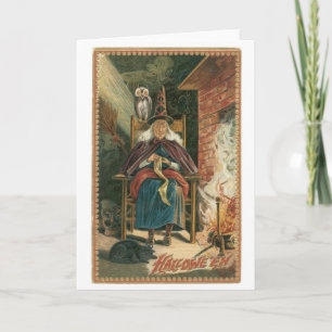 Cartão Halloween antigo, Bruxa