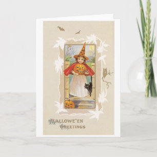 Cartão Halloween antigo, bruxa