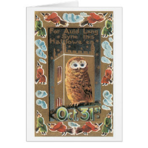 Cartão Halloween antigo, Coruja
