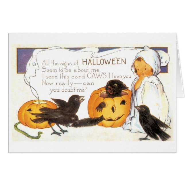 Cartão Halloween antigo, Crow (Frente Horizontal)