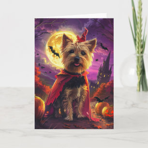 Cartão Halloween Australiano Terrier Dog Pumpkins assusta
