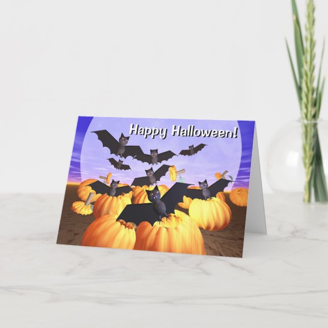 Cartão Halloween Bats and Pumpkins Card (Frente)