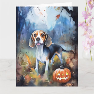 Cartão Halloween Beagle Com Pumpkins Assustado
